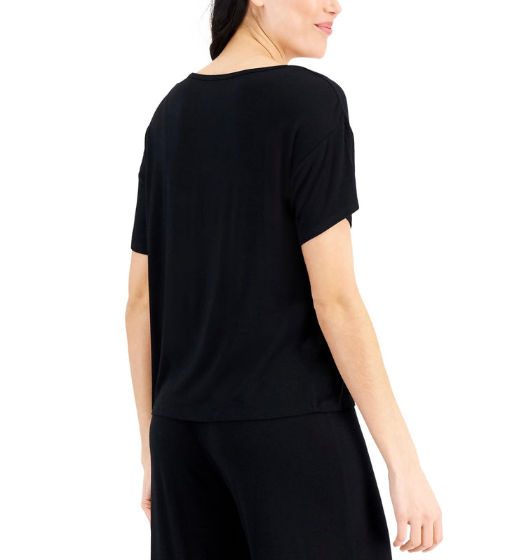 INC International Concepts Women's Super-Soft Short Sleeve Top Deep Black