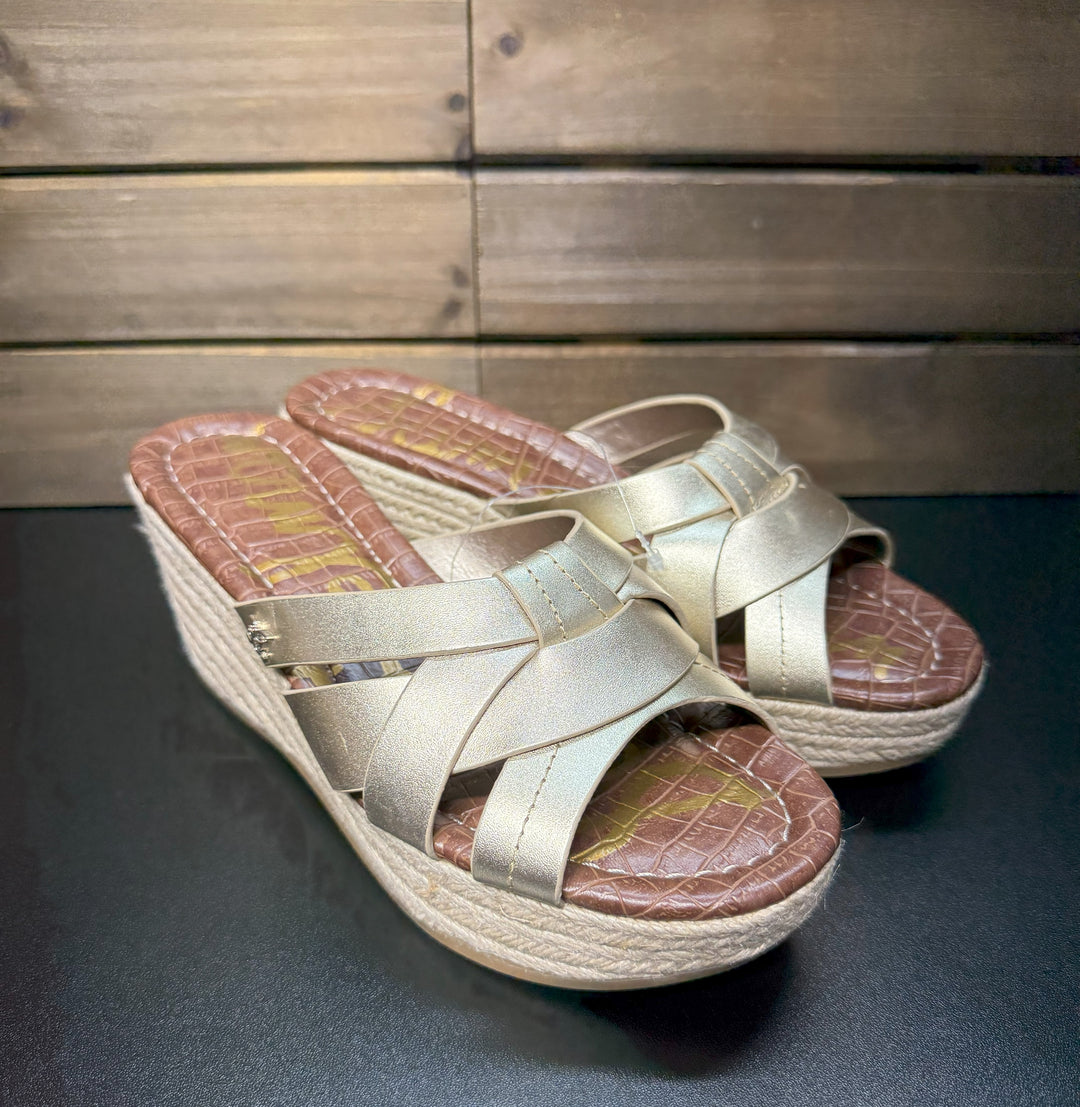 Sam Edelman Women's Wedge Platform Sandals Dev Beige Blush Gold Size 6