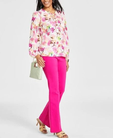 INC International Concepts Women's Printed Lace-Up Blouse Tori Garden Size XL