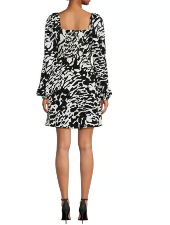 Karl Lagerfeld Paris Women's Printed Square Neck Fit & Flare Dress Black Size 6