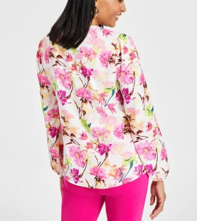 INC International Concepts Women's Printed Lace-Up Blouse Tori Garden Size XL