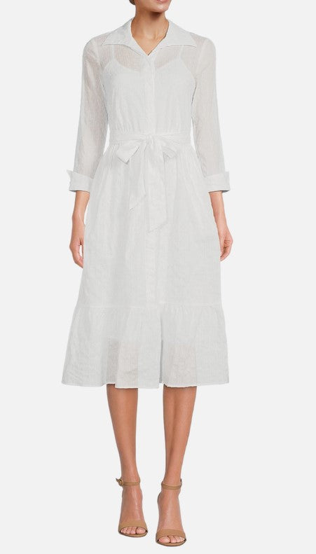 Taylor Women's Cotton 3/4 Sleeve Tiered Shirt Dress Ivory Size 2