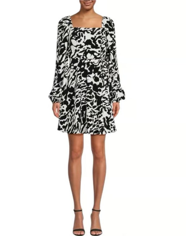 Karl Lagerfeld Paris Women's Printed Square Neck Fit & Flare Dress Black Size 6