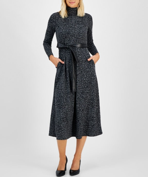 Anne Klein Women's Leopard-Print Fit & Flare Dress Heather Gray Size S