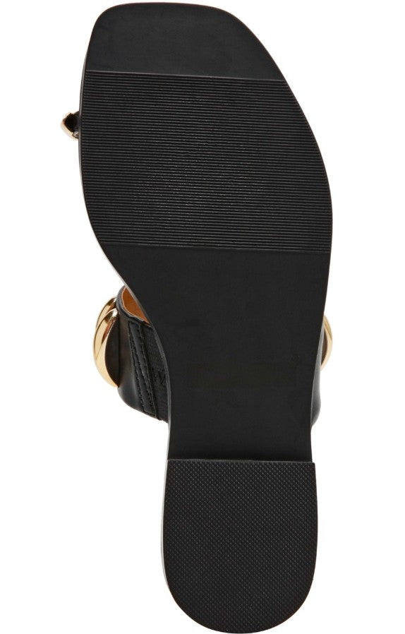 DV Dolce Vita Moon Embellished Gold Toe Ring Flat Sandals Black Size 5