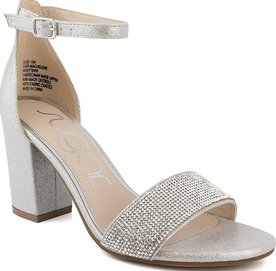 Sugar Women's Machelene Dress Heel Sandals Silver Rhinestone Size 7 1/2 M