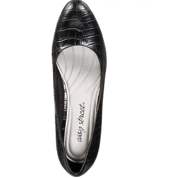 Easy Street Women's Round Peep Toe Fabulous Pumps Shoes Black Croco Size 7 1/2