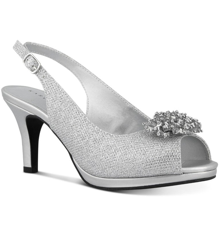 Karen Scott Women's Breena Slingback Peep-Toe Pumps Shoes Silver Size 6.5