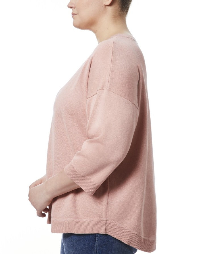 Melissa Paige Button-Back Dropped-Shoulder Sweater Cashmere Blush Plus Size 2X