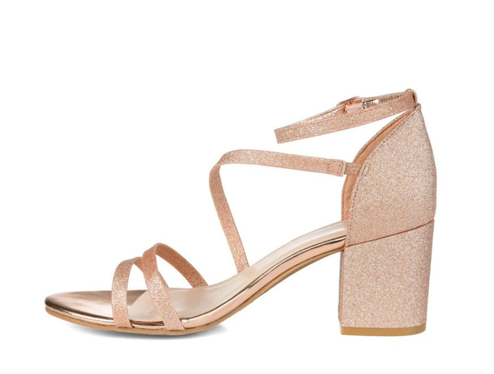 Journee Collection Women's Bella Strappy Heels Pump Glitter Rose Gold Size 6 1/2
