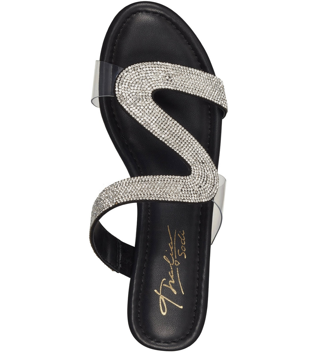 Thalia Sodi Women's Bianca Faux Leather Rhinestone Slide Sandals Black Size 8.5M