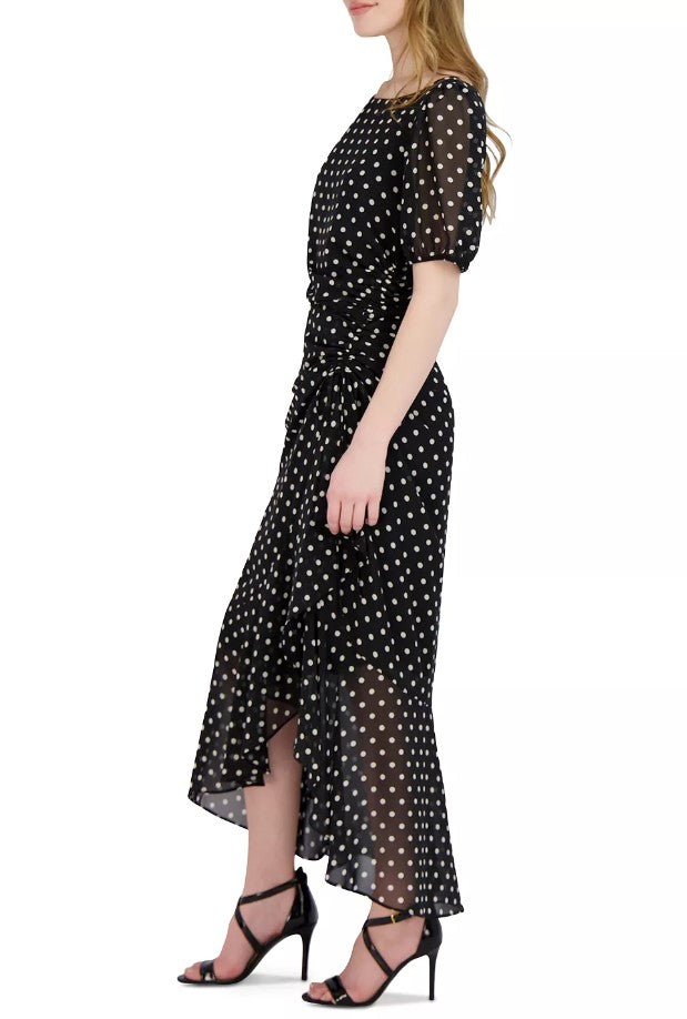 Julia Jordan Women's Polka Dot Ruffled Maxi Dress Black-White Size 14