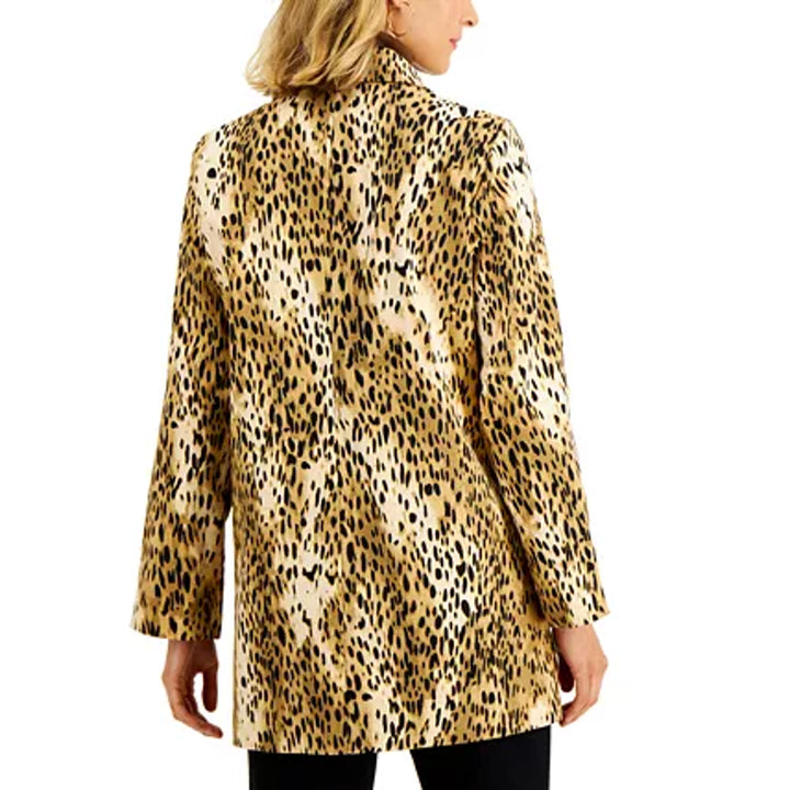 JM Collection Women's Cheetah-Print Jacket Soft Biscuit Gold Buttons Pockets XL