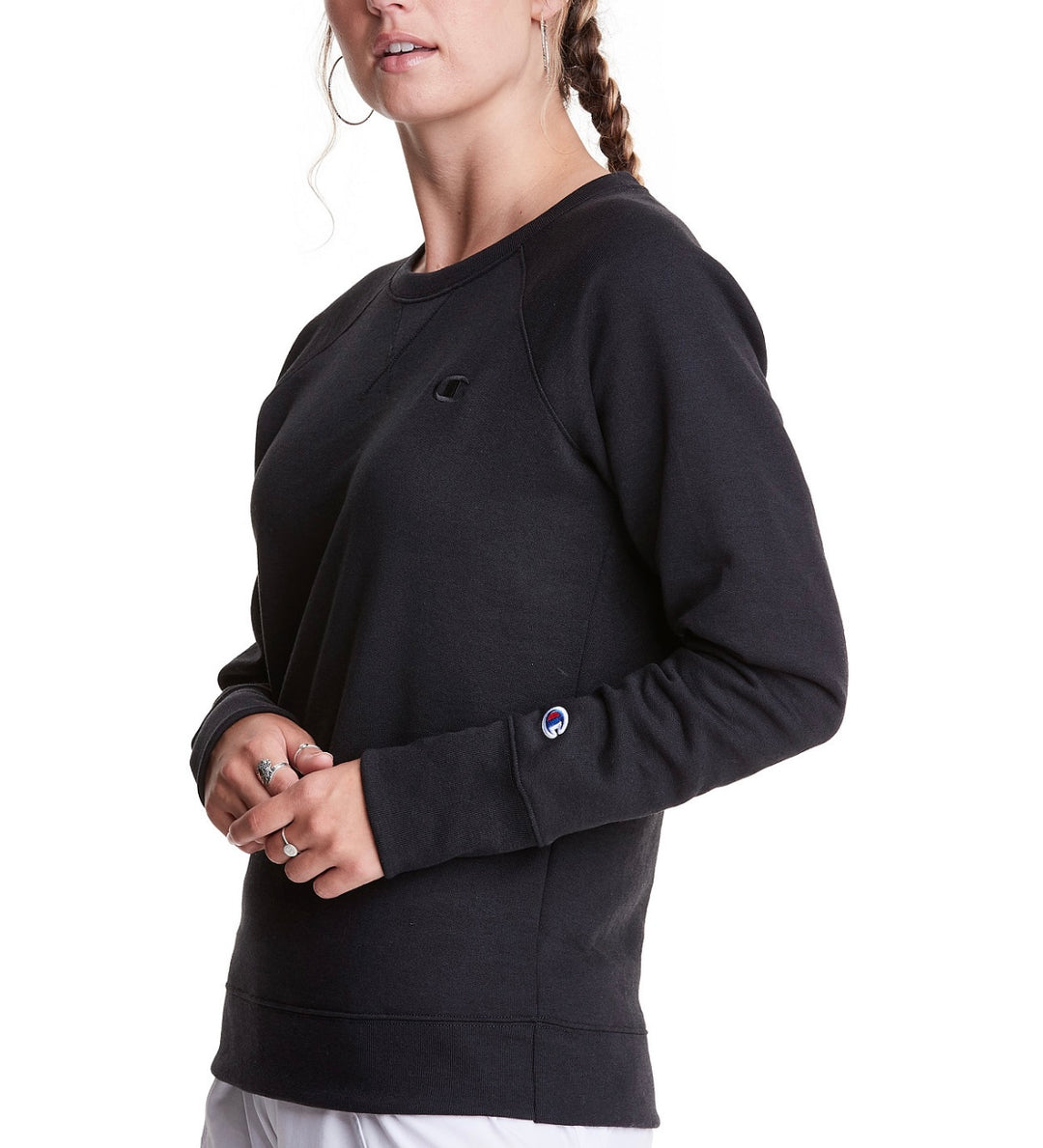 Champion Women's Crewneck Power Blend Boyfriend Sweatshirt Black