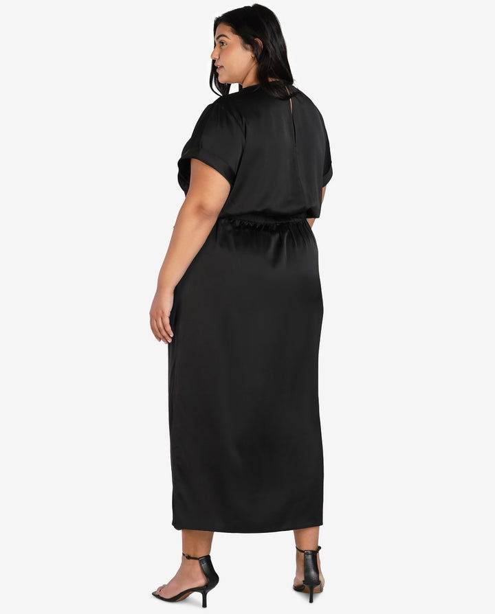 Bar III Women's Nicole Williams English Satin Maxi Skirt Black Plus Size 2X
