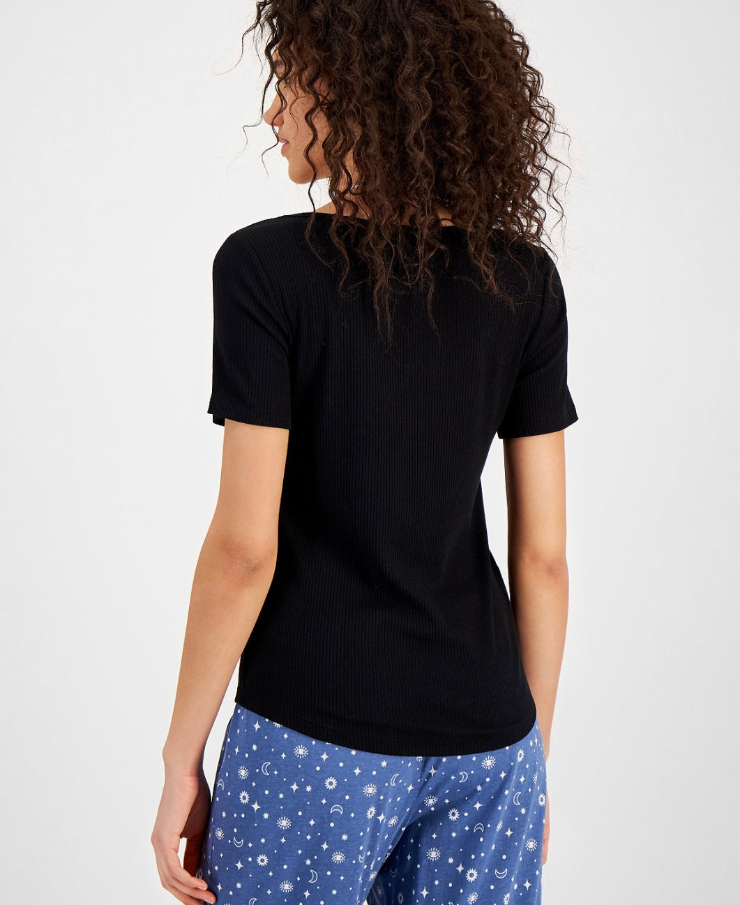 Jenni Women's Ribbed Short-Sleeve Pajama Shirt Deep Black