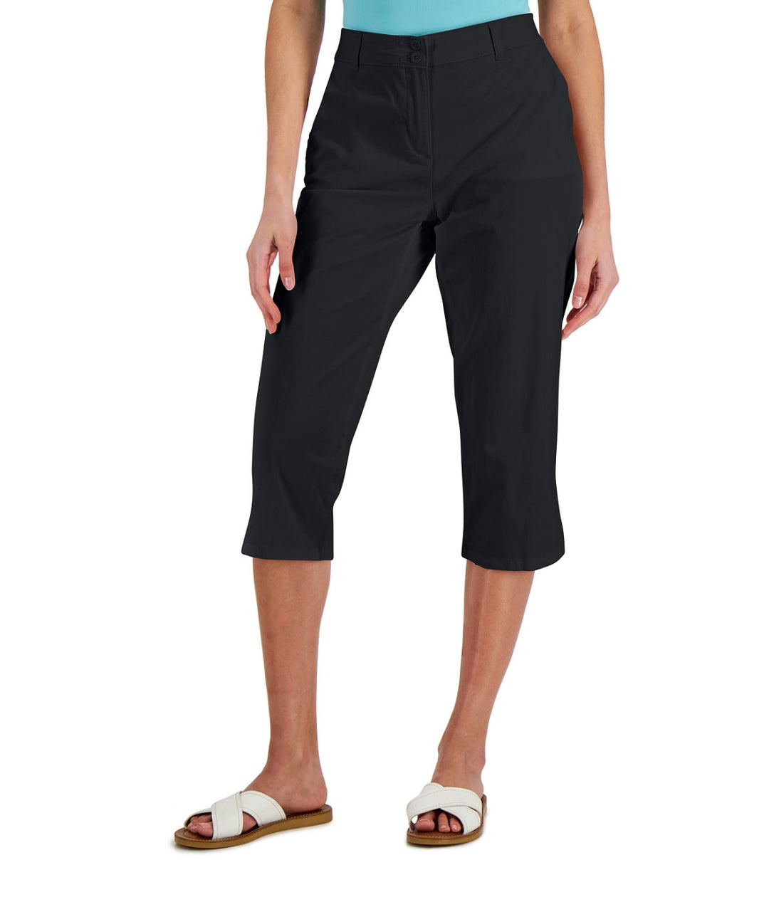 Karen Scott Women's Petite Comfort Waist High-Rise Capri Pants Deep Black