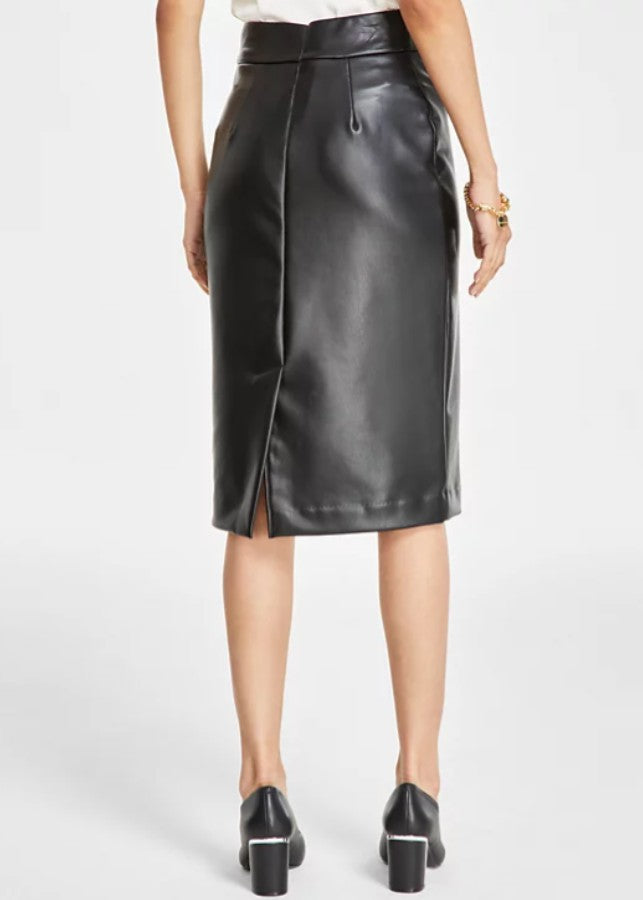 Anne Klein Women's Pull-On Faux Leather Skimmer Skirt Black Size L