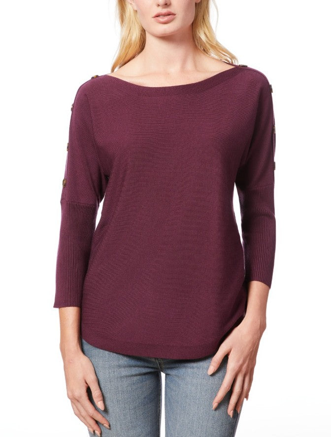 Melissa Paige Women's Dolman-Sleeve Buttoned-Sleeve Sweater Cabarnet Red Size XL