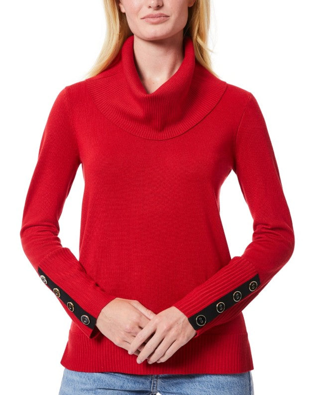 Melissa Paige Women's Contrast-Cuff Cowlneck Sweater Scarlet Sage Size XL