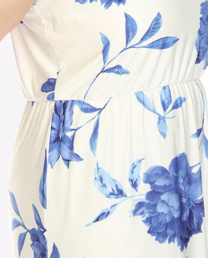 White Mark Women's Floral Strap Maxi Dress White Blue Plus Size 2XL