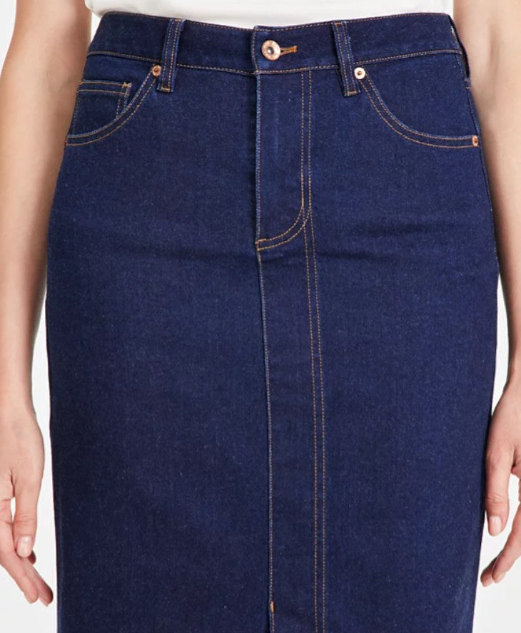 Anne Klein Women's Slit-Front Midi Denim Skirt Metropolitan Wash Size 4