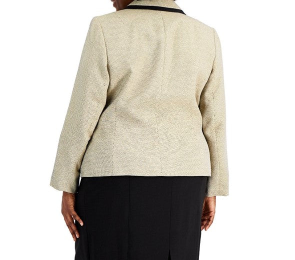 Le Suit Women's Contrast Seamed Jacket Suit Tan Combo Plus Size 18W