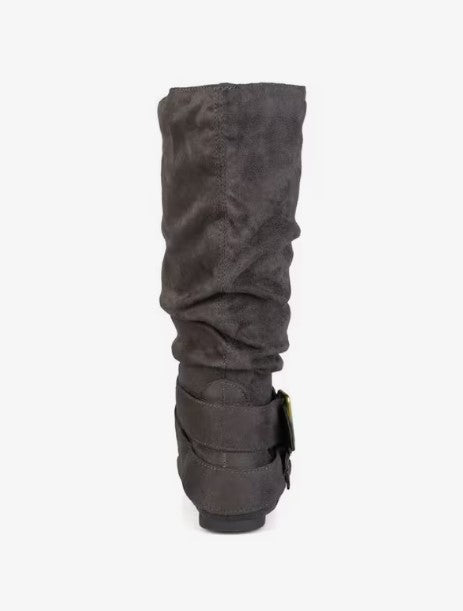 Journee Collection Women's Faux Suede Shelley-6 Mid Calf Slouch Boot Grey