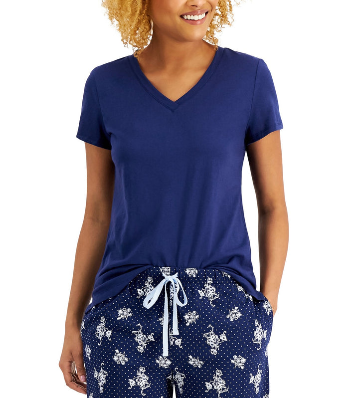 Charter Club Women's Everyday Cotton V-Neck Pajama T-Shirt Medieval Blue