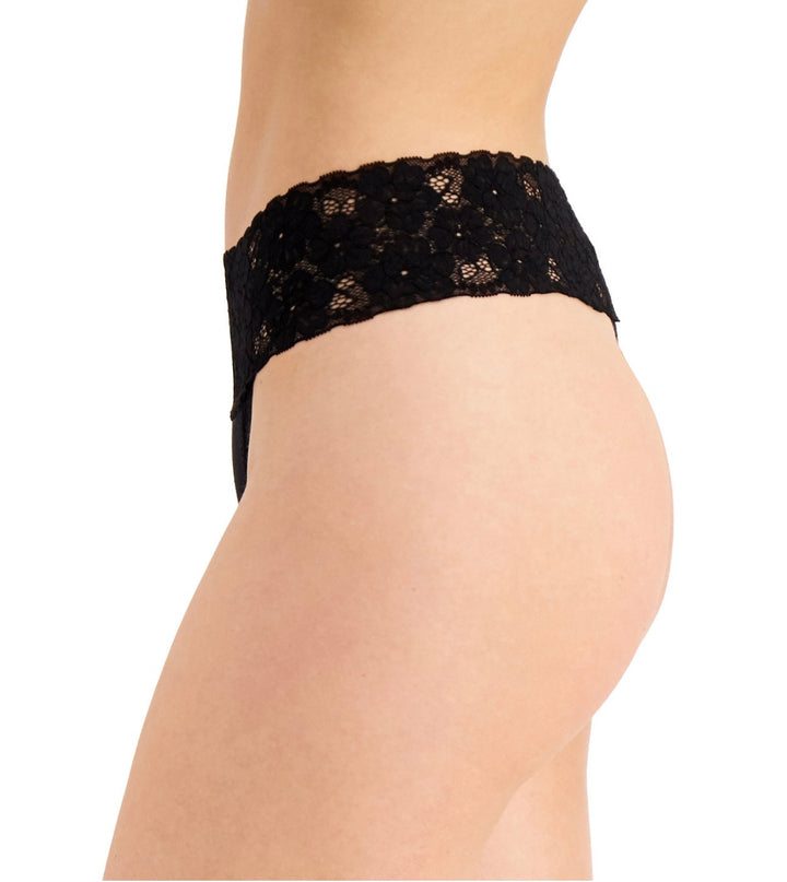 Jenni Women's Wide-Lace-Waist Thong Underwear Deep Black Size XXL