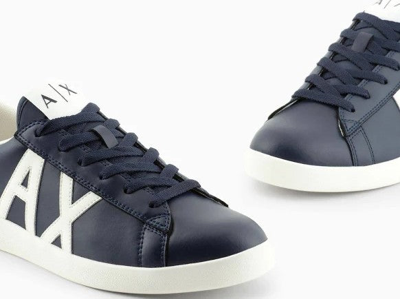 Armani Exchange Men's Leather Logo Sneaker Navy Size 10