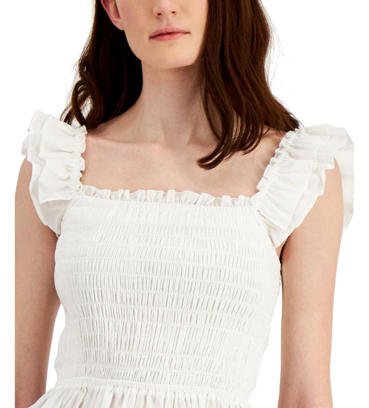 INC International Concepts Women's Smocked Blouse Washed White Size M