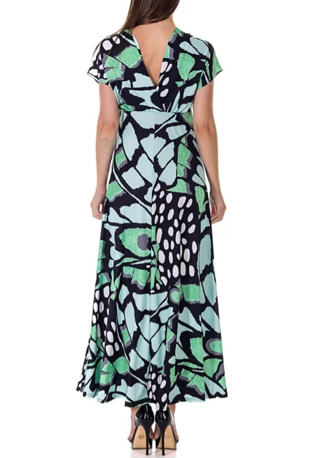 24Seven Comfort Apparel Women's Empire Waist Kimono Cap Sleeve Maxi Dress
