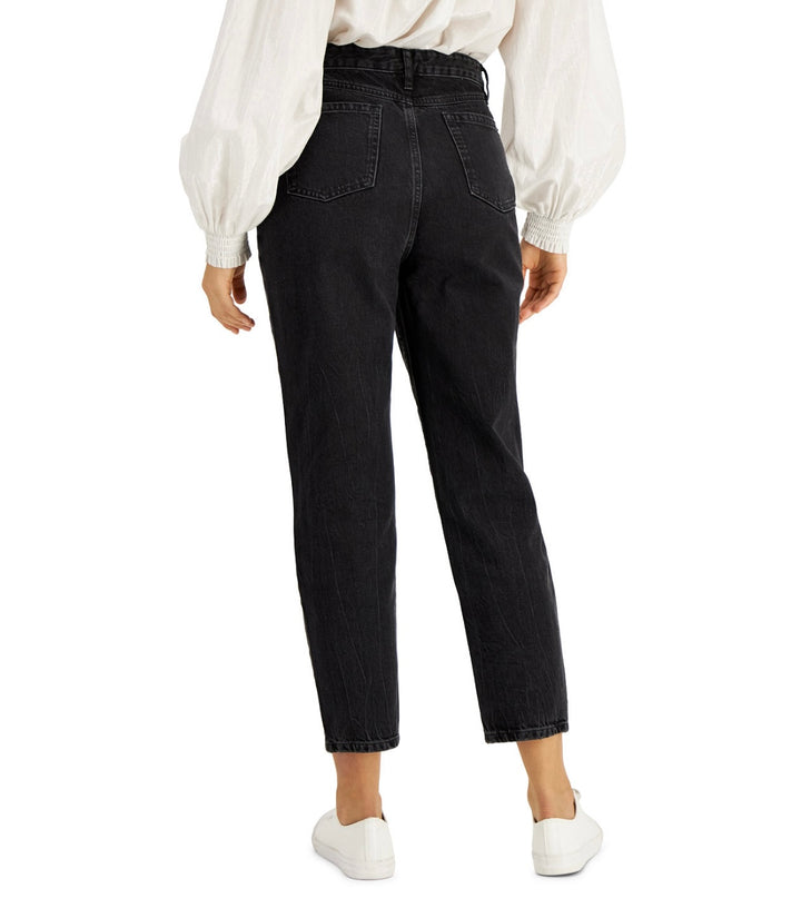 INC International Concepts Women's High Rise Button-Fly Mom Jeans Black