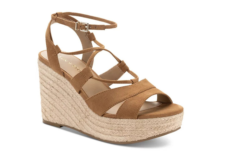 Sun + Stone Women's Tinsleyy Strappy Espadrille Platform Wedge Sandals Tan