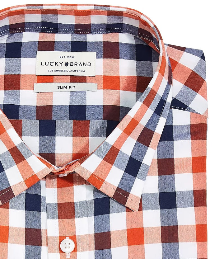 Lucky Brand Men's Slim-Fit Moisture-Wicking Check Dress Shirt Size S 14-14-1/2