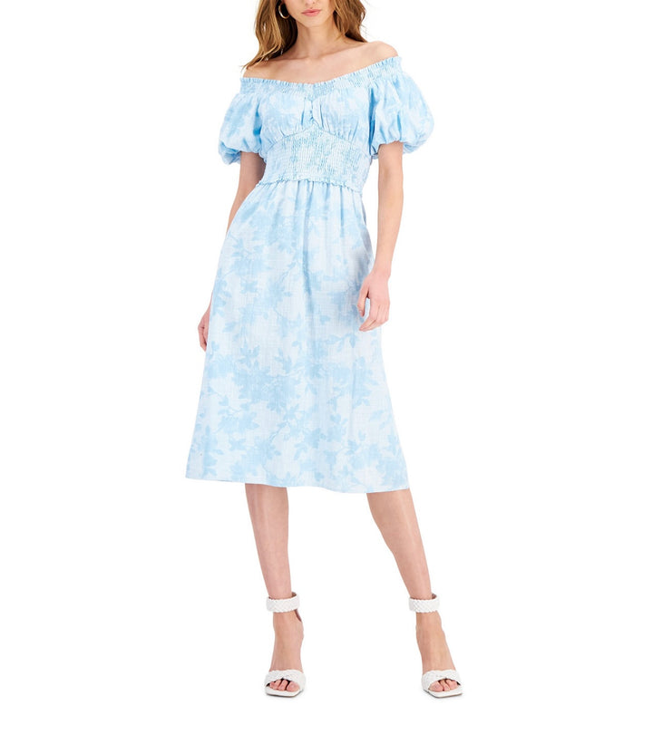 INC International Concepts Women's Puff Sleeves Floral Smocked Dress