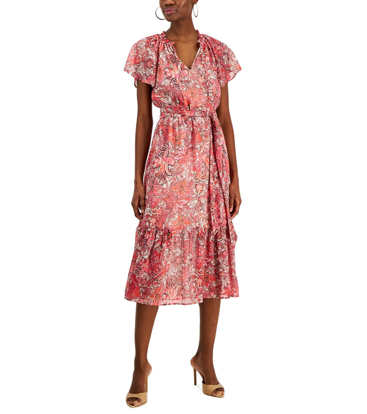 INC International Concepts Women's Midi Dress Bright Cherry Combo Size 2