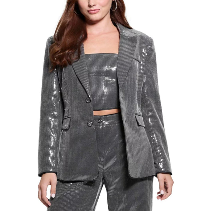 Guess Women's New Doris Sequined Relaxed Blazer Night Stone Multi Size S
