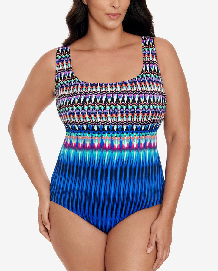 Swim Solutions Women's Printed One-Piece Swimsuit Sparkle Park Size 8
