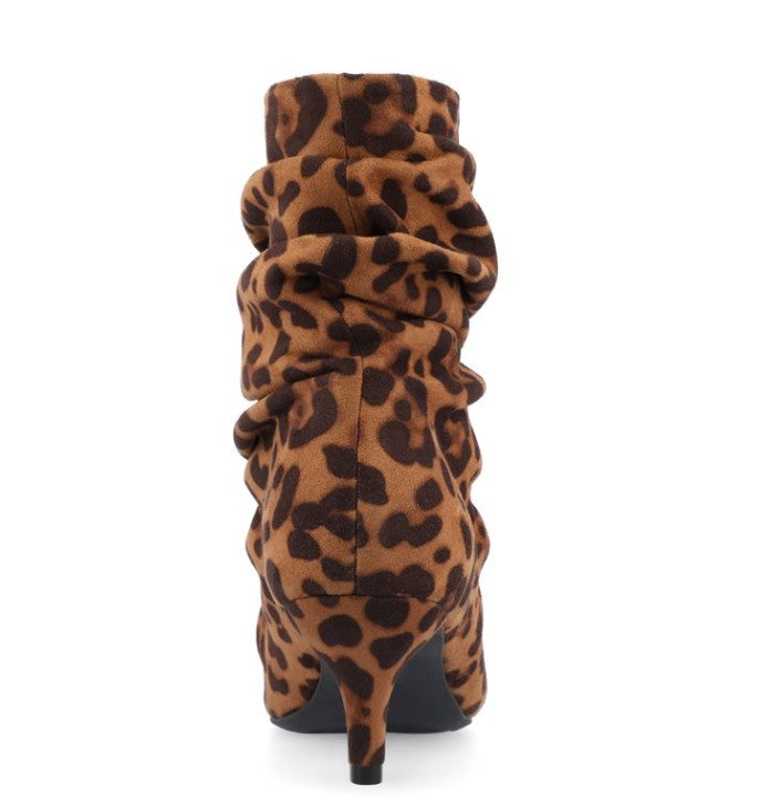 Journee Collection Women's Pointed Toe Kitten Heel Slip On Boots Leopard Size 9