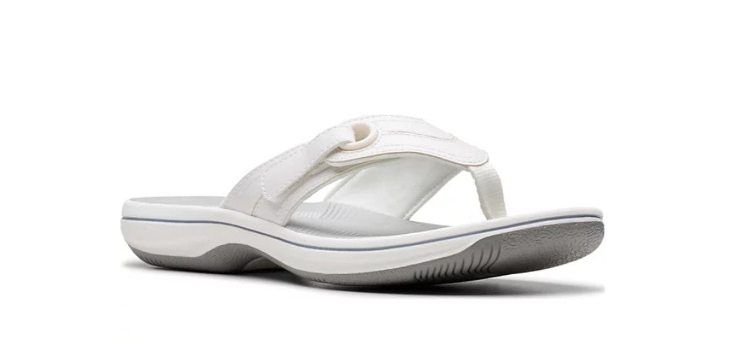 Clarks Cloudsteppers Breeze Reyna Flip-Flop Sandals White Textile Size 8