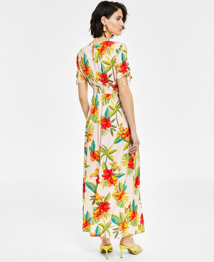 Bar III Women's V-Neck Floral Maxi Dress Habiscus Jungle