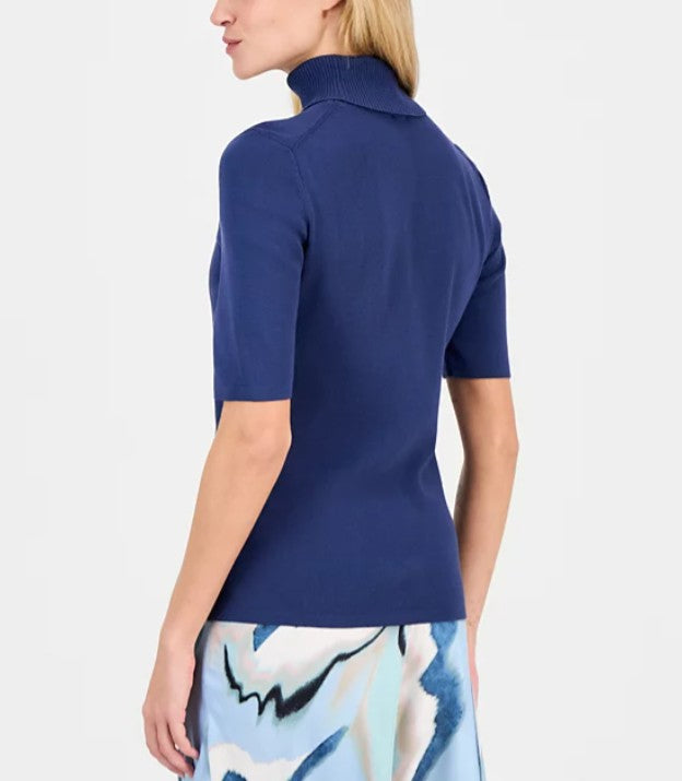 Anne Klein Women's Half-Sleeve Turtleneck Sweater Blue Carbon Size M