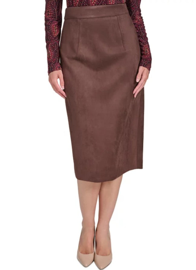Tommy Hilfiger Women's Faux-Suede Pencil Skirt Brown Size 4