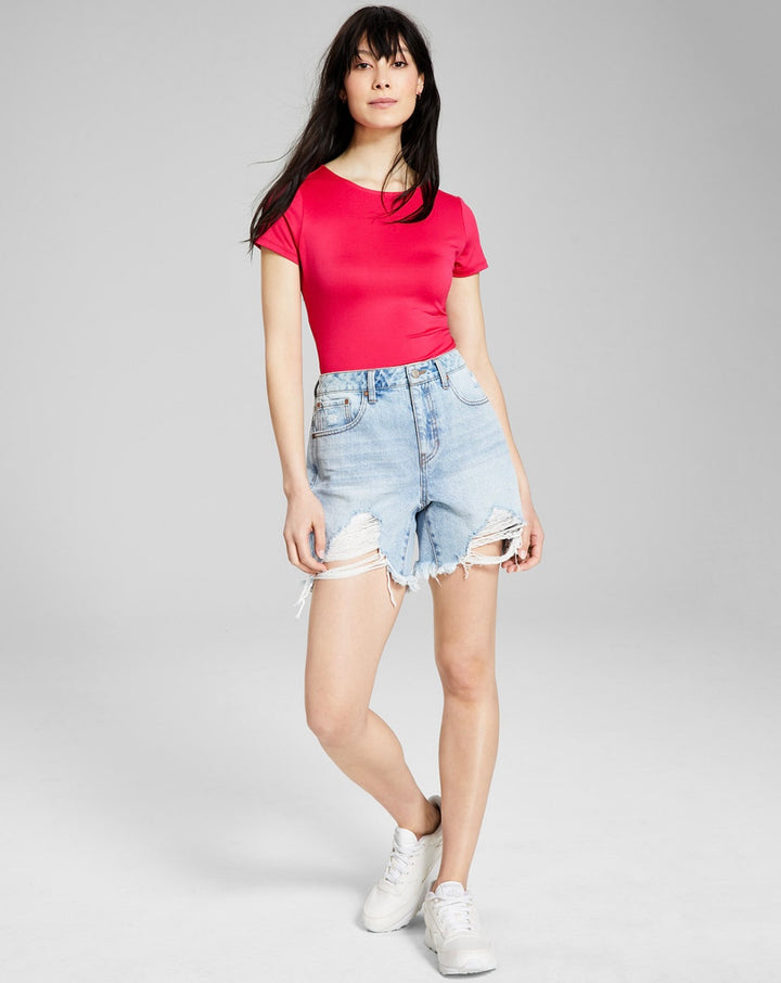 And Now This Women's High Rise Cotton Denim Boyfriend Shorts William