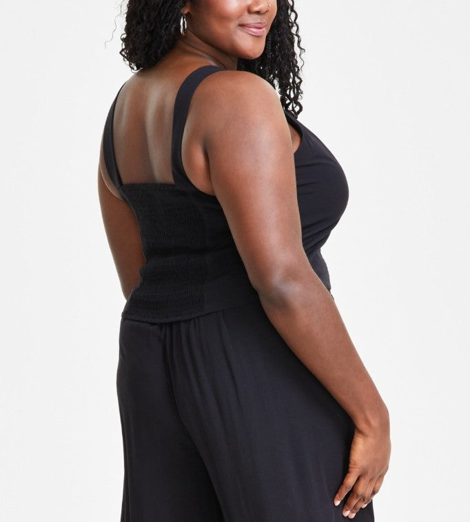 Bar III Women's Trendy Square-Neck Tank Top Deep Black Plus Size 1X