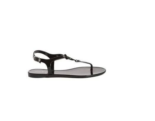 Guess Women's Janee Open Toe Jelly T-strap Flat Fashion Sandals Black Size 6 M