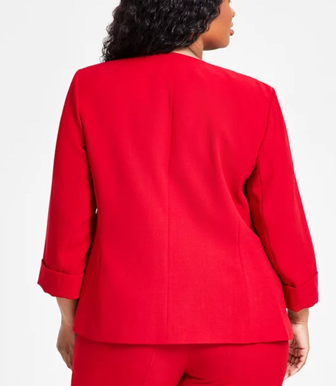 Kasper Women's Side Welt Pockets Open-Front Jacket Fire Red Plus Size 24W