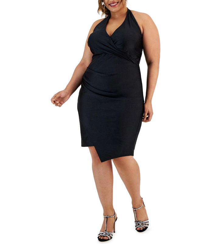City Studio Women's Asymmetrical Midi Halter Dress Black Plus Size 1X